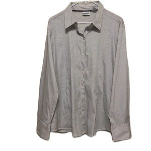 Chico’s, Collared, Striped, Button Down, Long Sleeves Top, Brown/White, Size 3